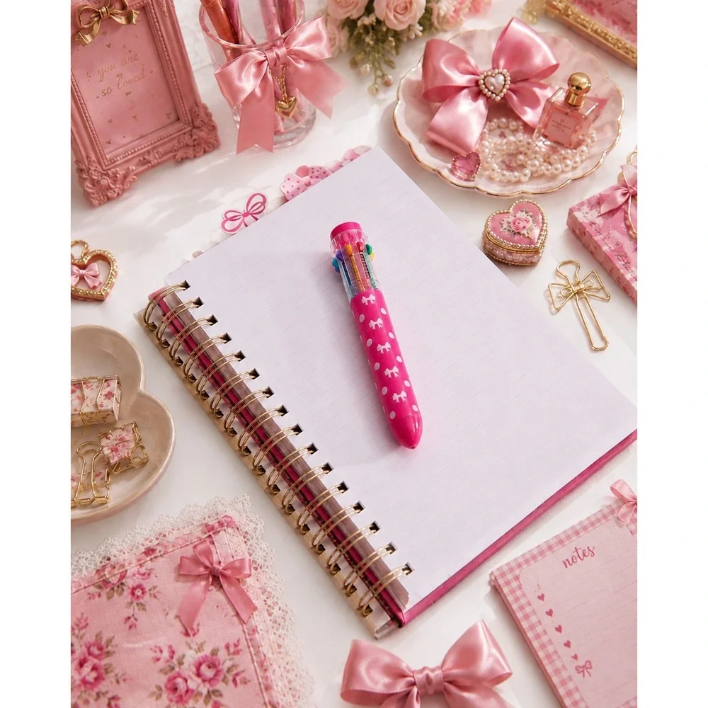 Find Joy In Everyday Pink Bow Notebook and Multi-Color Pen Journal Coquette